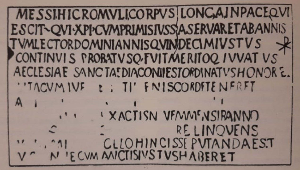 Fig. 4 - trascrizione dell'epigrafe "Messi Romuli"